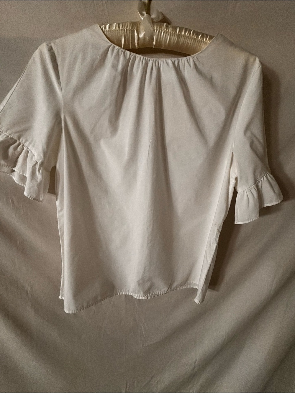 LOFT White Ruffle Sleeve Round Neck Blouse